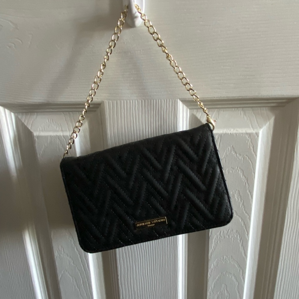 Adrienne Vittadini Black Crossbody with Gold Chain